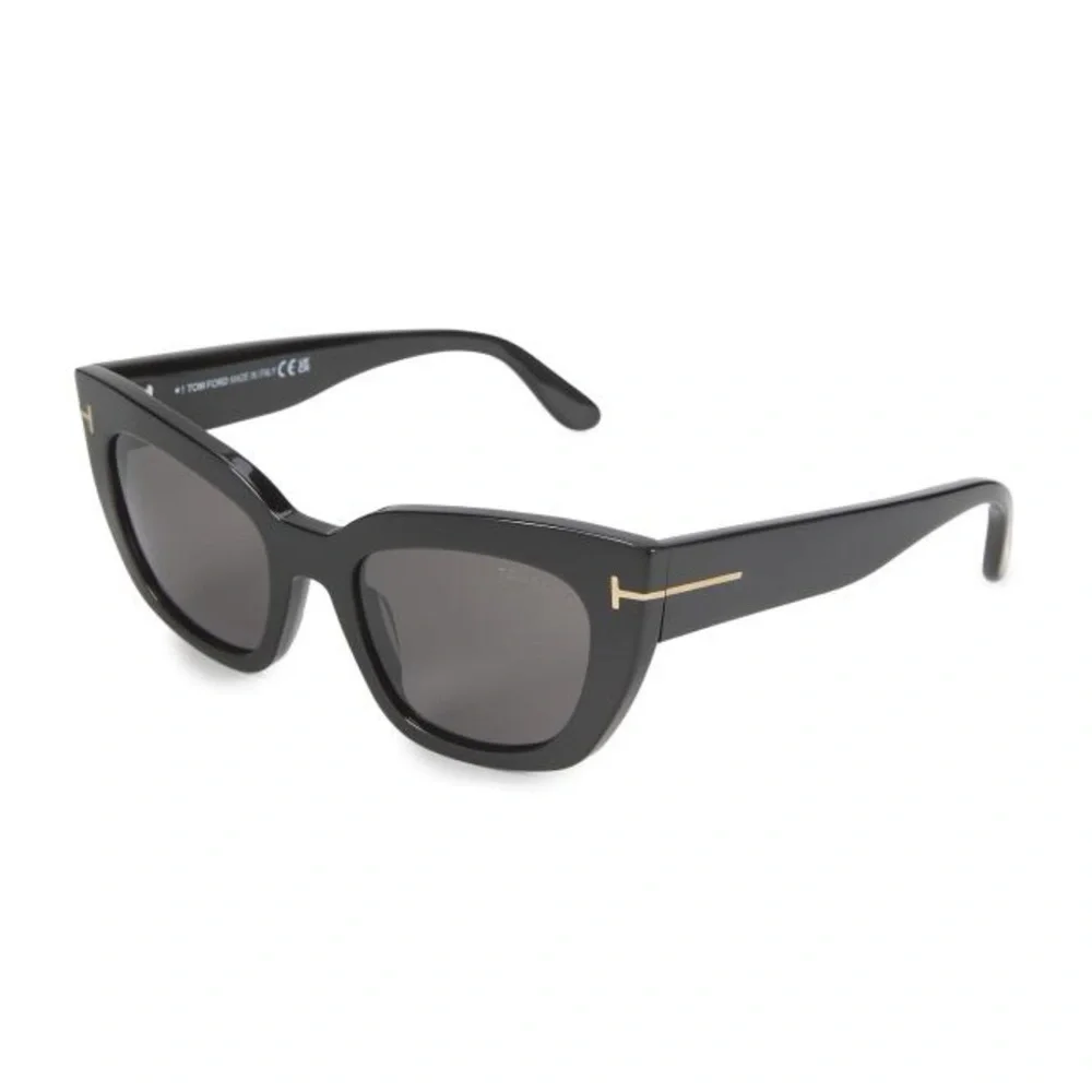 Tom Ford Square Black Acetate Sunglasses Gold T Logo Gray Lens NIB